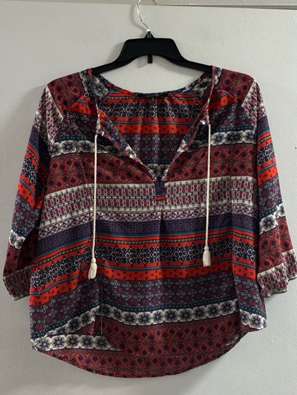 19 Cooper Red Multi Boho Stripe Peasant Blouse